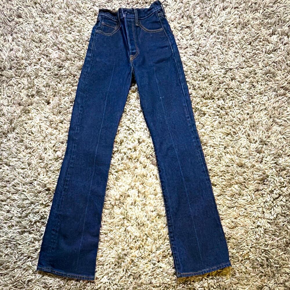 Levis Dark Indigo Ribcage Bootcut High Rise Premium Jeans Womens Sz 23 Y2K Look